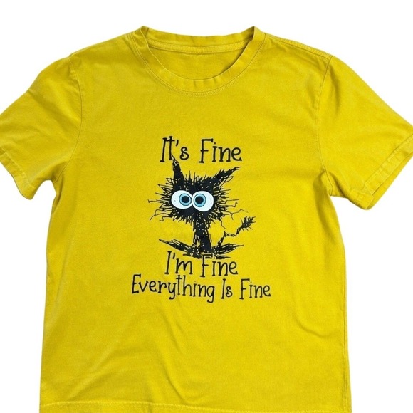 Other - Yellow Its Fine Im Fine Everything Is Fine Cat Graphic Tee Kids Short Sleeve Tee